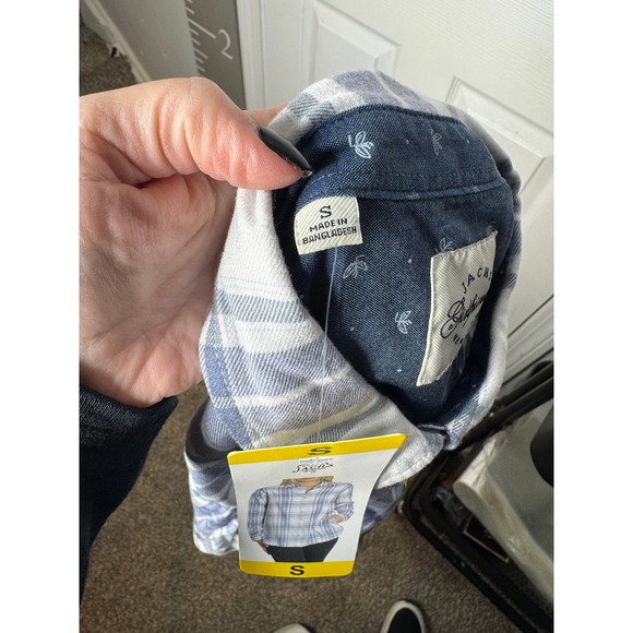 JACHS GIRLFRIEND NWT Blue White Buttondown Flannel Size S - Picture 4 of 7